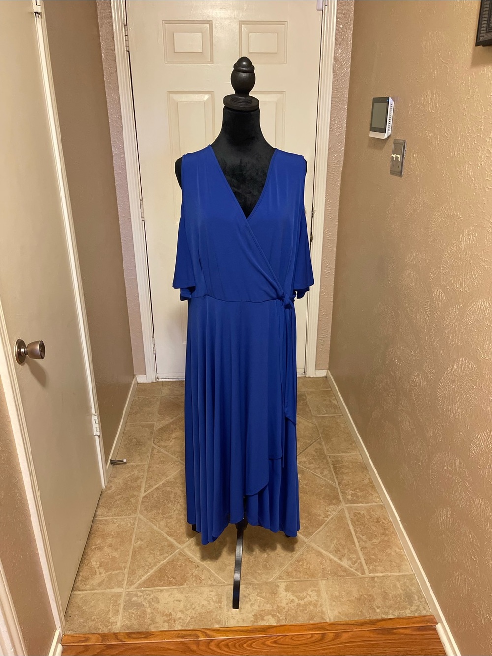 Elegant Royal Blue Faux Wrap Midi Dress